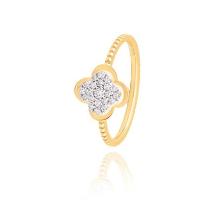 Lucky Clover Diamond 14 KT Yellow Gold Ring