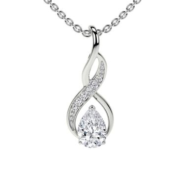 Lab Grown Pear Shape Lab Diamond 14KT White Gold Pendant With Round Diamonds