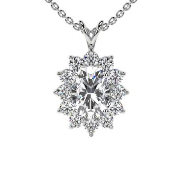 Lab Grown Elongated Cushion Lab Diamond Designer 14KT White Gold Pendant With Round Diamonds