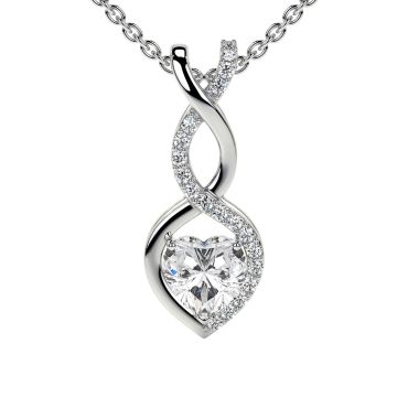 Lab Grown Heart Shape Lab Diamond 14KT White Gold Pendant With Round Diamonds