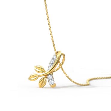 Tendril Fern 18 KT Yellow Gold Diamond Pendant