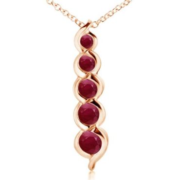 Five Stone Round Ruby Journey 14K Rose Gold Pendant