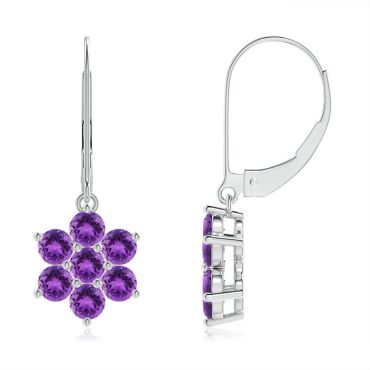 Round Amethyst Floral Cluster Dangle Earrings