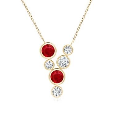 Bezel-Set Scattered Ruby and 14K Yellow Gold Diamond Necklace