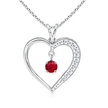 Dangling Round Ruby 14K White Gold Heart Pendant