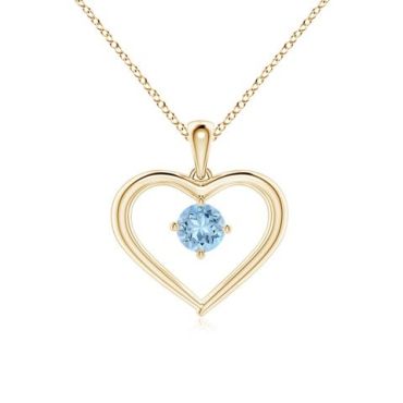 Solitaire Round Aquamarine Open Heart Pendant