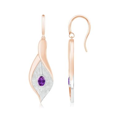 Bezel Set Amethyst Calla Lily Drop 14K Rose & White Gold Earrings