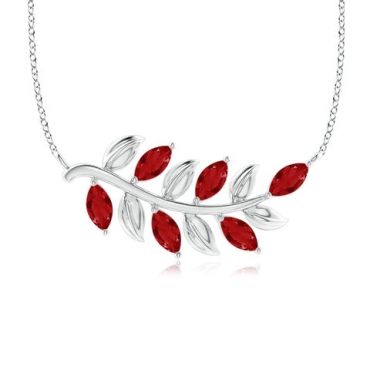 Marquise Ruby Olive Branch 14K White Gold Pendant