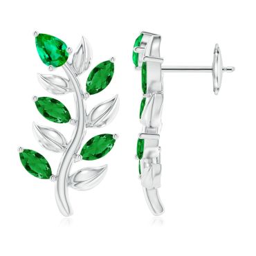 Pear and Marquise 18K White Gold Emerald Olive Branch Earrings