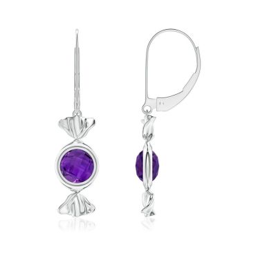 Sweet Treats Round Amethyst Candy Drop 18 KT White Gold Earrings