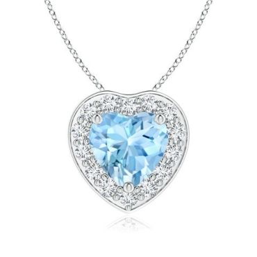 Heart-Shaped Aquamarine Pendant with 14K White Gold Diamond Halo