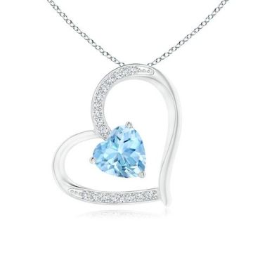 Aquamarine and 14K White Gold Diamond Tilted Heart Pendant