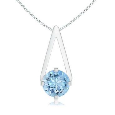 Flat Prong-Set Solitaire Aquamarine Triangular Pendant