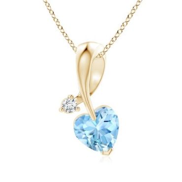 Heart-Shaped Aquamarine Ribbon Pendant with Diamond