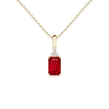 Emerald-Cut Ruby Pendant with 14K Yellow Gold Diamond Trio