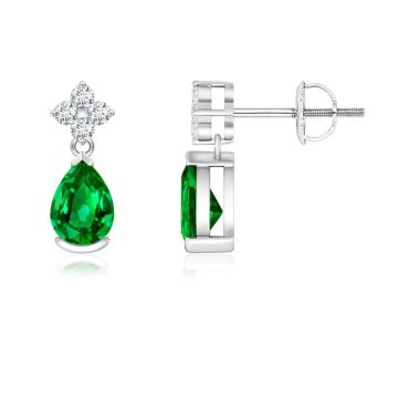 Pear-Shaped Emerald 18K White Gold Drop Earrings with Diamonds