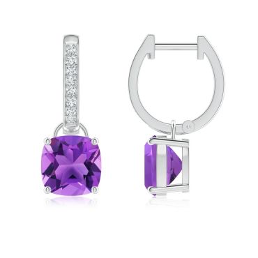 Cushion Amethyst Drop Earrings with 14K White Gold Diamond Accents
