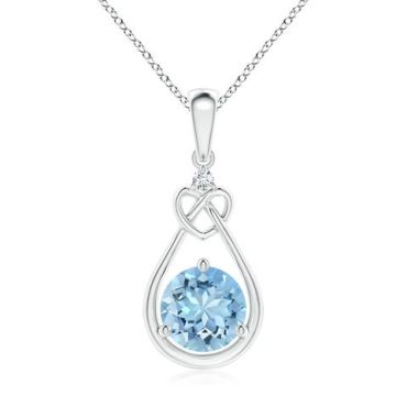 Aquamarine Knotted Heart Pendant with Diamond