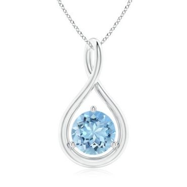 Solitaire Round Aquamarine Infinity Twist Pendant