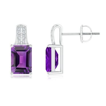 Emerald-Cut Amethyst Studs with 18K White Gold Diamond Accents