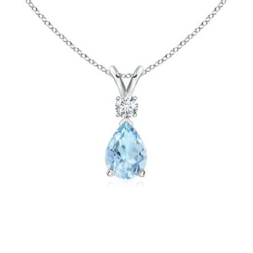 Aquamarine Teardrop Pendant with 14K White Gold Diamond