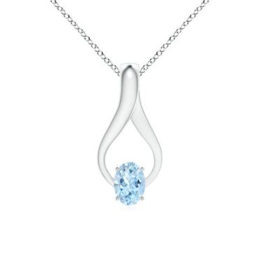 Oval Aquamarine Wishbone Pendant with 14K White Gold Diamond Accents