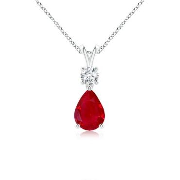 Pear-Shaped Ruby V-Bale 14K White Gold Pendant