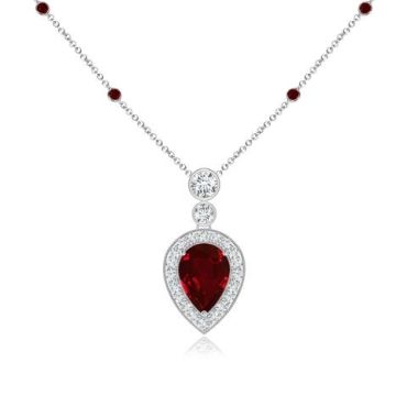 Inverted Pear Ruby Necklace with 14K White Gold Diamonds