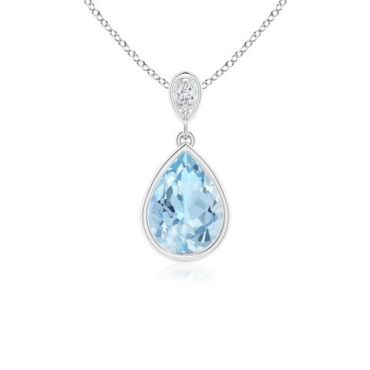Bezel-Set Aquamarine Teardrop Pendant with Diamond