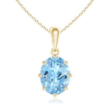 Eight Prong-Set Oval Aquamarine 14K Yellow Gold Pendant