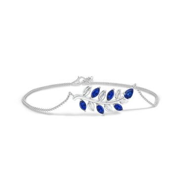 Pear and Marquise Sapphire Olive Branch 14 KT White Gold Bracelet