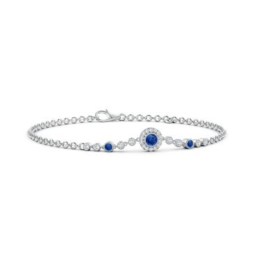 Vintage Style Bezel-Set Sapphire and Diamond 14 KT White Gold Bracelet