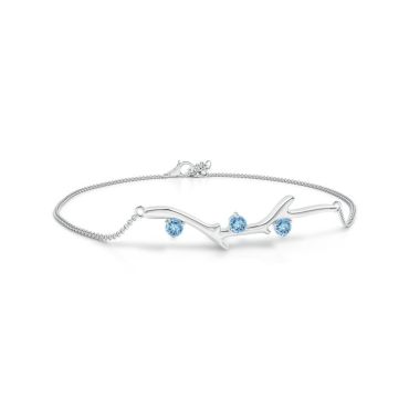Nature Inspired Round Aquamarine Tree Branch 18 KT White Gold Bracelet