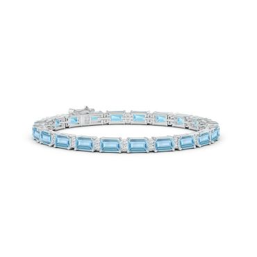 Classic Emerald-Cut Aquamarine 14 KT White Gold Bracelet with Diamonds