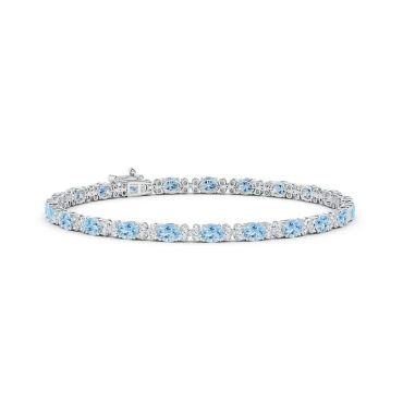 Oval Aquamarine Tennis 14 KT White Gold Bracelet with Diamonds