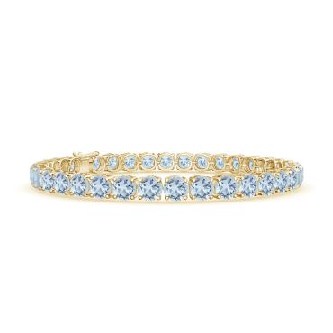 Classic Aquamarine Linear Tennis 14 KT Yellow Gold Bracelet