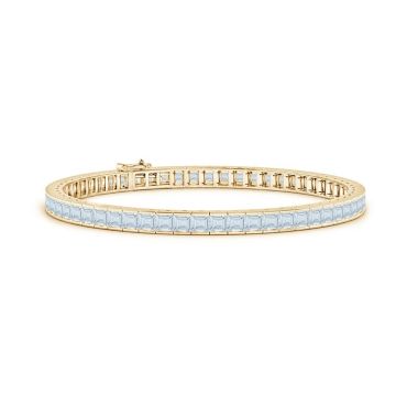 Channel-Set Square Aquamarine Tennis 14 KT Yellow Gold Bracelet