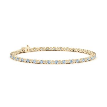 Aquamarine and Illusion Diamond Tennis 14 KT Yellow Gold Bracelet