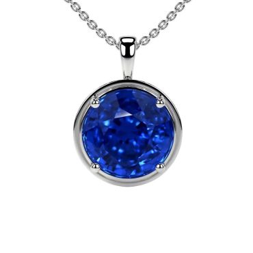 Lab Grown Blue Sapphire Solitaire 14 KT White Gold Pendant
