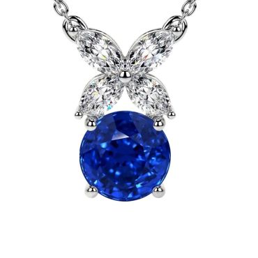 Lab Grown Blue Sapphire Marquise Shape Diamonds 14 KT White Gold Pendant