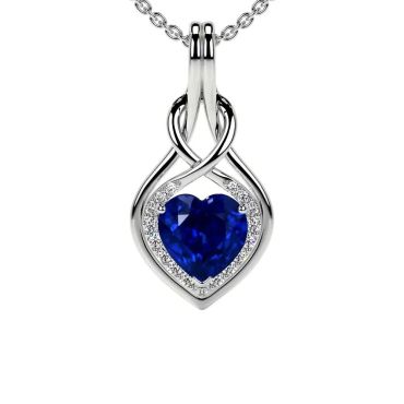 Lab Grown Blue Sapphire Round Diamonds 14 KT White Gold Pendant