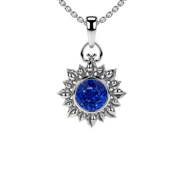 Lab Grown Round Blue Sapphire Solitaire 14 KT White Gold Pendant