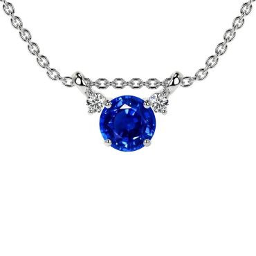 Lab Grown Blue Sapphire Round Three Stone 14 KT White Gold Pendant