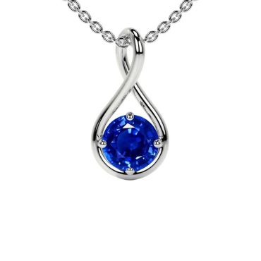 Lab Grown Blue Sapphire Round Solitaire Twist 14 KT White Gold Pendant