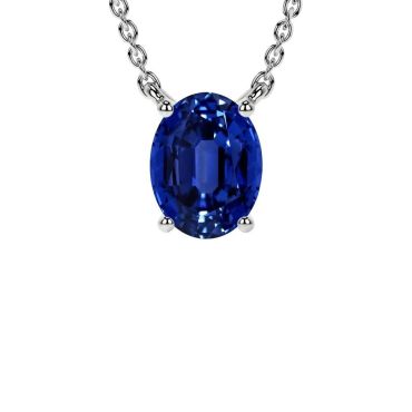Lab Grown Blue Sapphire Oval Cut Classic Solitaire 14 KT White Gold Pendant