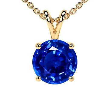 Lab Grown Blue Sapphire Round Solitaire 14 KT Yellow Gold Pendant