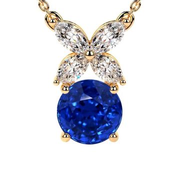 Lab Grown Blue Sapphire Marquise Shape Diamonds 14 KT Yellow Gold Pendant