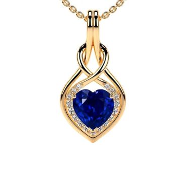 Lab Grown Blue Sapphire Round Diamonds 14 KT Yellow Gold Pendant