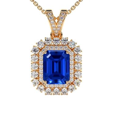 Lab Grown Round Diamonds Sapphire 14 KT Yellow Gold Pendant