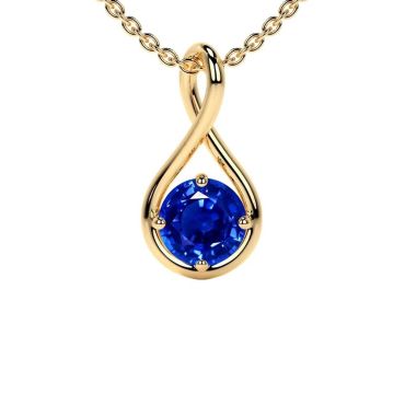 Lab Grown Blue Sapphire Round Solitaire Twist 14 KT Yellow Gold Pendant